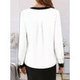 thumbnail image 4 of Womens Dressy V Neck Color Block Business Casual Blouses Long Sleeve Work Shirts Fall Trendy Clothes White S, 4 of 8