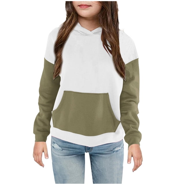 MeetoTime Sweat à Capuche pour Enfants Manches Longues Col Rond Patchwork Haut Extérieur pour Garçons Filles 4-14 Ans