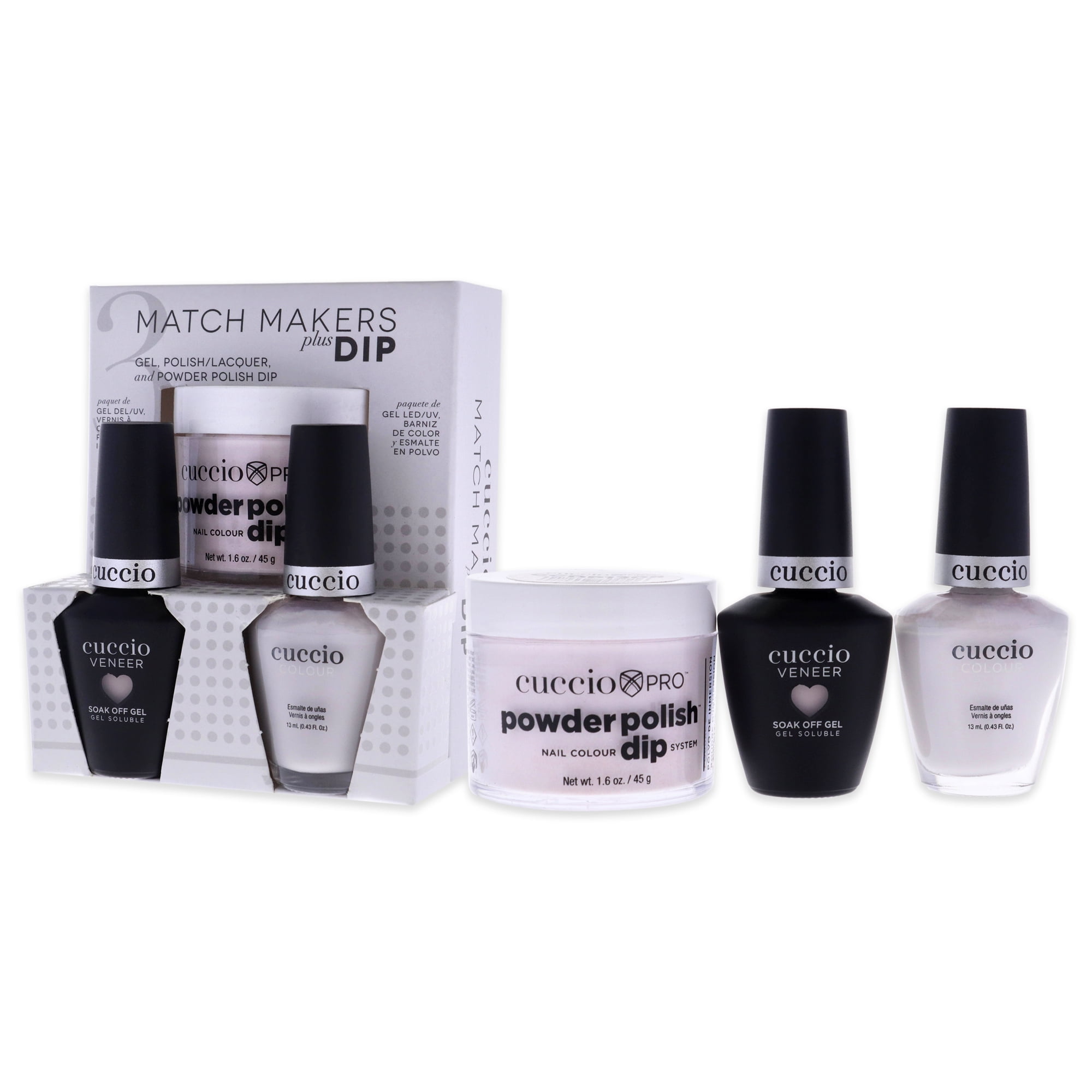 Cuccio Colour Match Makers Plus Dip Are You Kitten Me 3 Pc Gift Set - 1.6oz Pro Powder Polish Dip System, 0.44oz Veneer Soak Off Gel, 0.43oz Colour Nail Polish