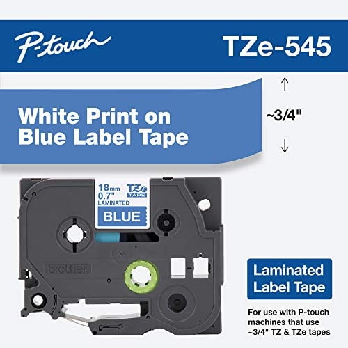 Brother Genuine P-touch T TZE-545 Cinta, cinta de touch P-touch estándar estándar de 3/4 "(0.7"), blanco en azul, para uso interior o exterior, resistente al agua, 26.2 pies (8 m), un solo paquete