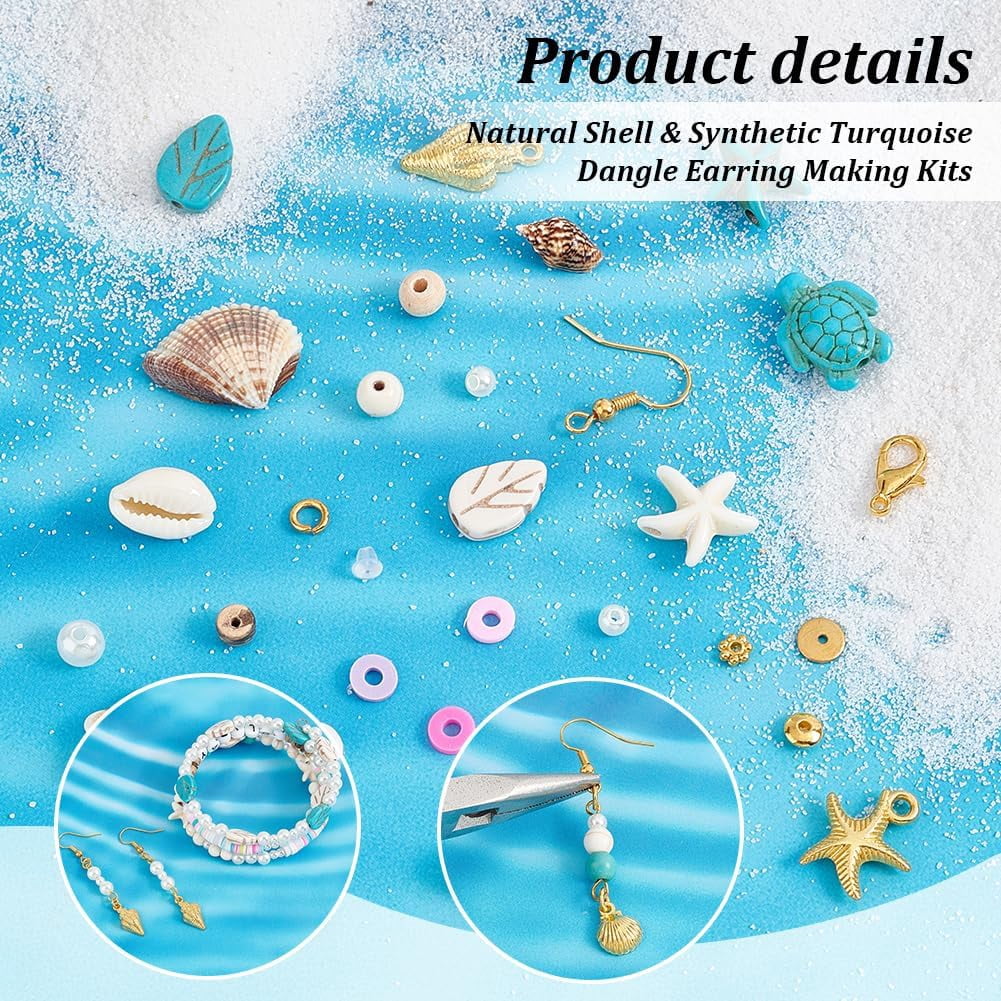 PH 3110pcs Ocean Earrings Making Kit Polymer Clay Beads Natural Shell Beads Wooden Beads Turquoise Beads Metal Spacer Beads Earring Hooks for Earrings Summer Jewelry Craft Making colorful DIY