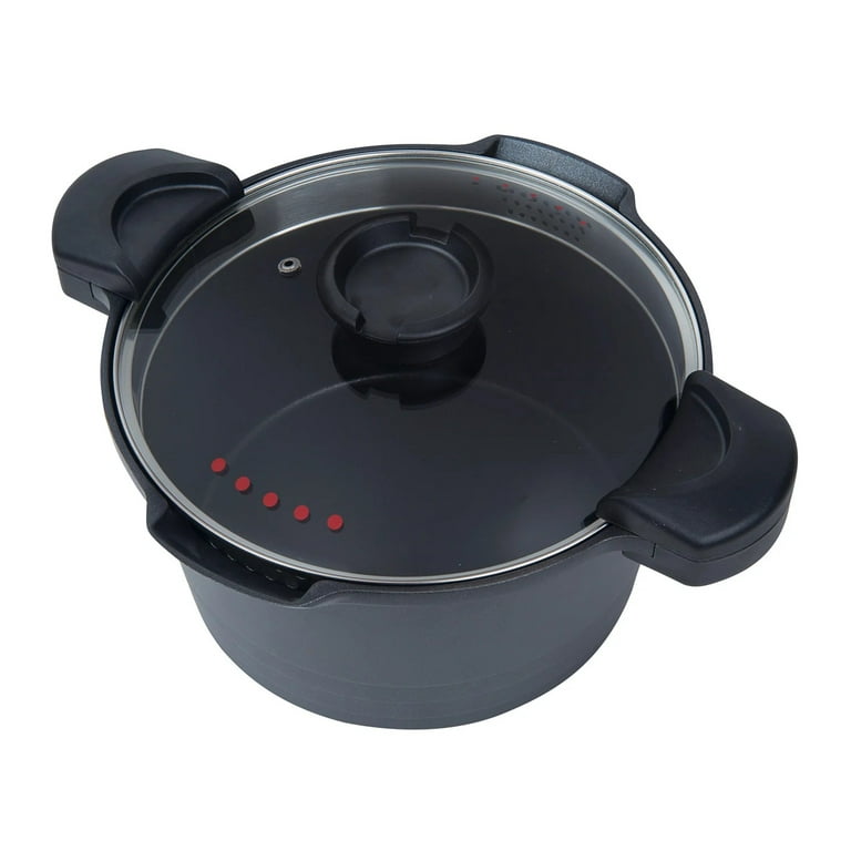 MasterPan 5 qt. Non-Stick Stock N' Pasta Pot with Locking Handles and Easy Pour Strainer, 9 - Black