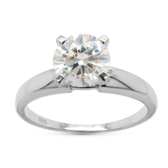 3/4 Carat Round Shaped Lab Created Moissanite Diamond Solitaire Engagement Promise Wedding Ring for Womens in 18k White Gold Plated 925 Sterling Silver (0.75 Cttw, G-H/VVS1) Jewelry for Gift Size-4