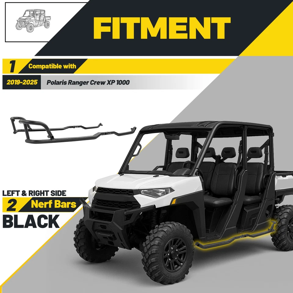 Kojem Rock Sliders Nerf Bars Side Steps for 2019-2025 Polaris Ranger Crew XP 1000 Pair