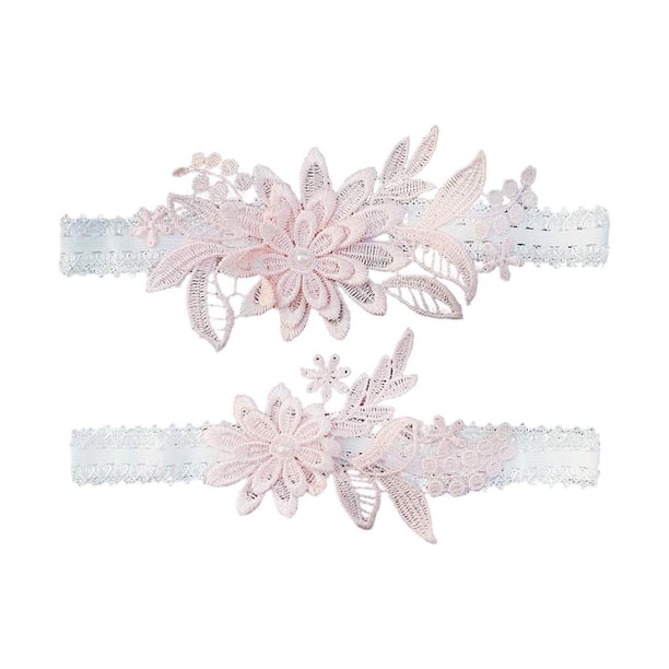 2 ligas de novia hechas a mano, estilo vintage, para bodas de noche en la playa, con estampado floral. Rosado