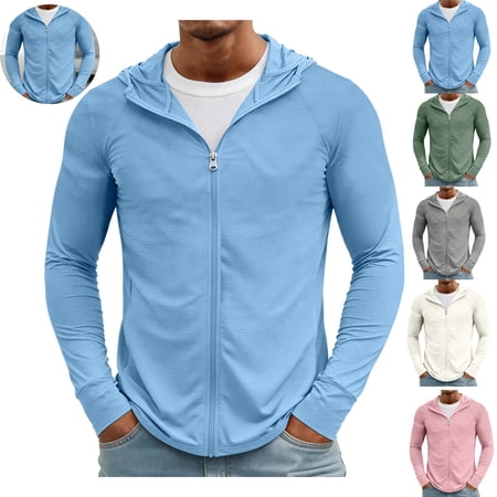 Mfakffe Mens Sun Hoodie UPF 50+ Sun Protection Outdoor Lightweight Full Zip Hoodie Jacket Long Sleeve Fishing Hiking Performance Shirt