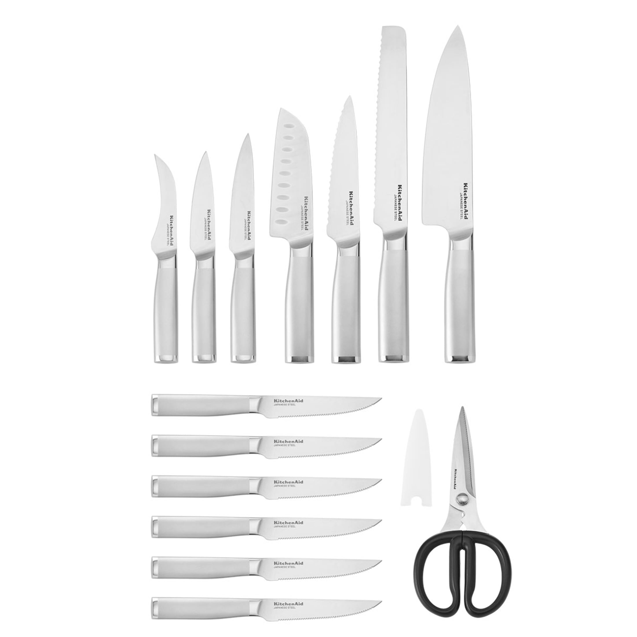 KitchenAid Gourmet 15-Piece Forged Knife Block Set with Sharpener, High-Carbon Steel, Black Slim Block