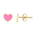 thumbnail image 2 of JewelStop 14K Yellow Gold 6x7.5mm Heart Pink Enamel Stud Earrings with Butterfly Backings for Women, 2 of 7
