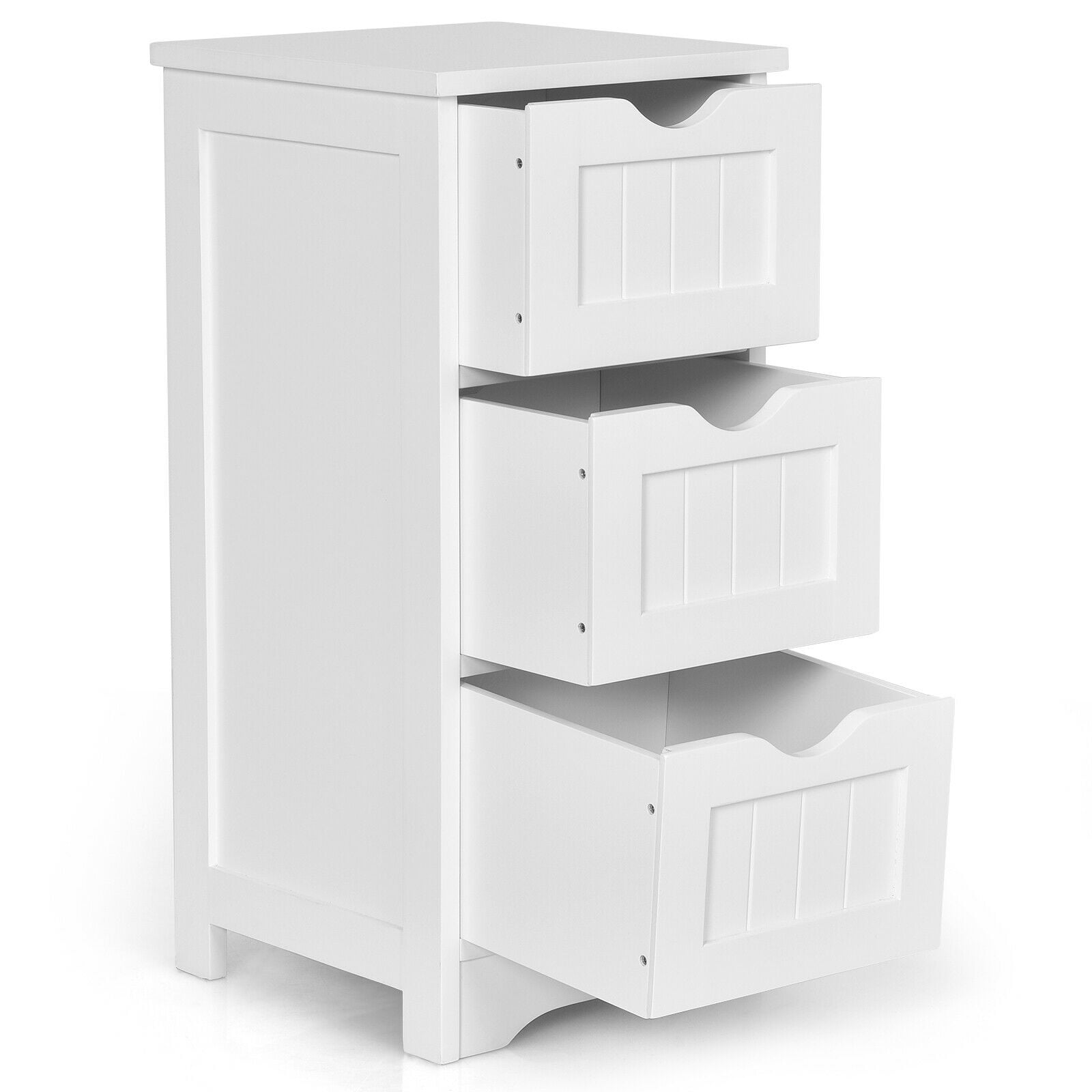Gymax Bathroom Floor Cabinet Wooden, Bathroom Wooden Free Standing Storage Side Floor Cabinet Organizer