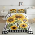 thumbnail image 2 of Manfei Sunflower Lavender Print Queen Comforter Set,Natural Scenery Bedding Sets,Classic Geometric Checkered Bedding Comforter Set For Girls Kids,Microfiber Bedroom Decor Reversible,3pcs, 2 of 8