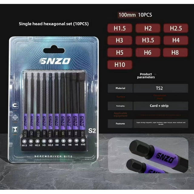 Professional 10-Piece Metric Hex Bit Set with 1/4 Inch Magnetic Hex Shank - 100mm Length, Black Oxide Finish, Compact Storage Card for DIY & Maintenance Tasks