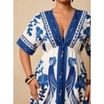 thumbnail image 5 of Blue And White Floral V-Neck Short Sleeve Wrap Maxi Dress For Women, 5 of 8
