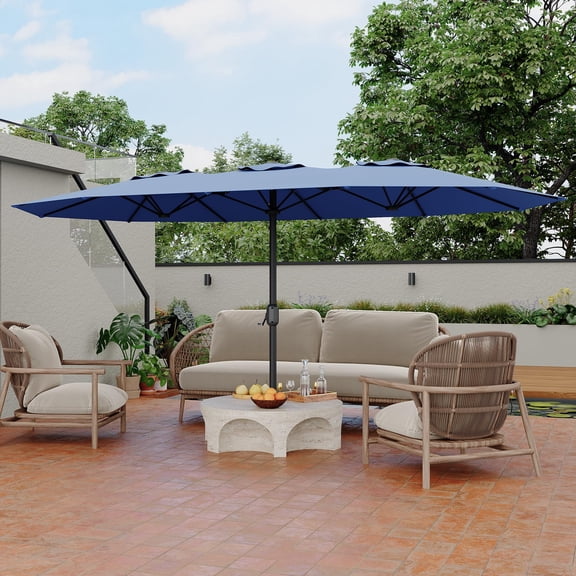 Senfot 15FT Double Sided Rectangle Market Umbrella Outdoor Large Patio Umbrella Double Topped Design for Poolside Lawn Backyard No Base