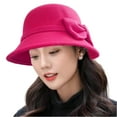 thumbnail image 2 of Winter Cloche Bucket Hat for Women Wool Elegant Dress 1920s Vintage Fedora Hot Pink, 2 of 4