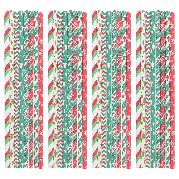 200 Pcs Tumblers Kids Merry Christmas Straws Straws Party Drinks Christmas Drinking Straw Green Red Paper Straw
