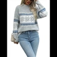 thumbnail image 2 of Suéteres Casuales de Punto con Estampado de Leopardo para Mujer, Suéteres de Larga con Cuello Redondo Gris XL, 2 of 10
