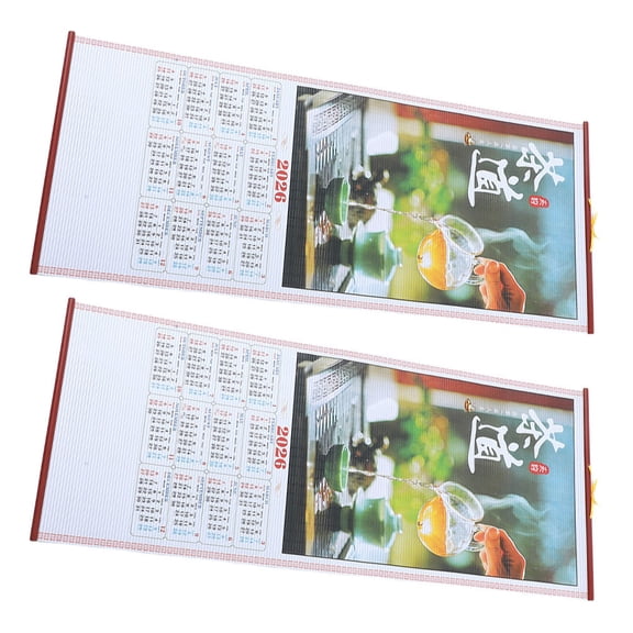 POPETPOP 2Pcs 2026 Chinese Wall Calendar Traditional Scroll for Spring Festival Decoration