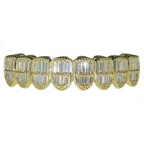 14K Gold Plated Over Real Solid 925 Sterling Silver Grillz Iced Baguettes Eight Bottom Teeth Grills 8 Tooth