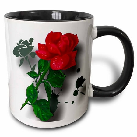 Red Long Stem 3dRose A long stemmed red rose with dew a grunge tribal background and shadows simply stunning - Two Tone Black Mug, 11-ounce ()