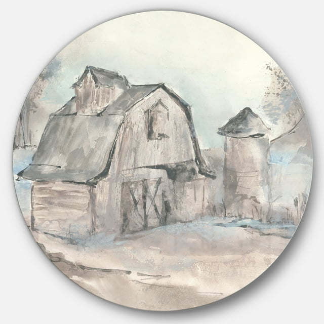 Designart 'Farmhouse Grange Grise V' Art Mural Rond en Métal de Ferme - Disque de 36