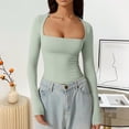 thumbnail image 2 of Women's Sexy Square Neck Shirt Long Sleeve Slim Fitted Dressy Tees Basic Solid Fashion Y2k Going Out Crop Tops, 2 of 5