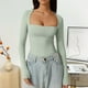 thumbnail image 2 of Camiseta sexy de cuello cuadrado y manga larga - Abrigo de otoño para chicas guapas, tejido suave y elástico, diseño a juego, adecuado para ocasiones informales, 2 of 5