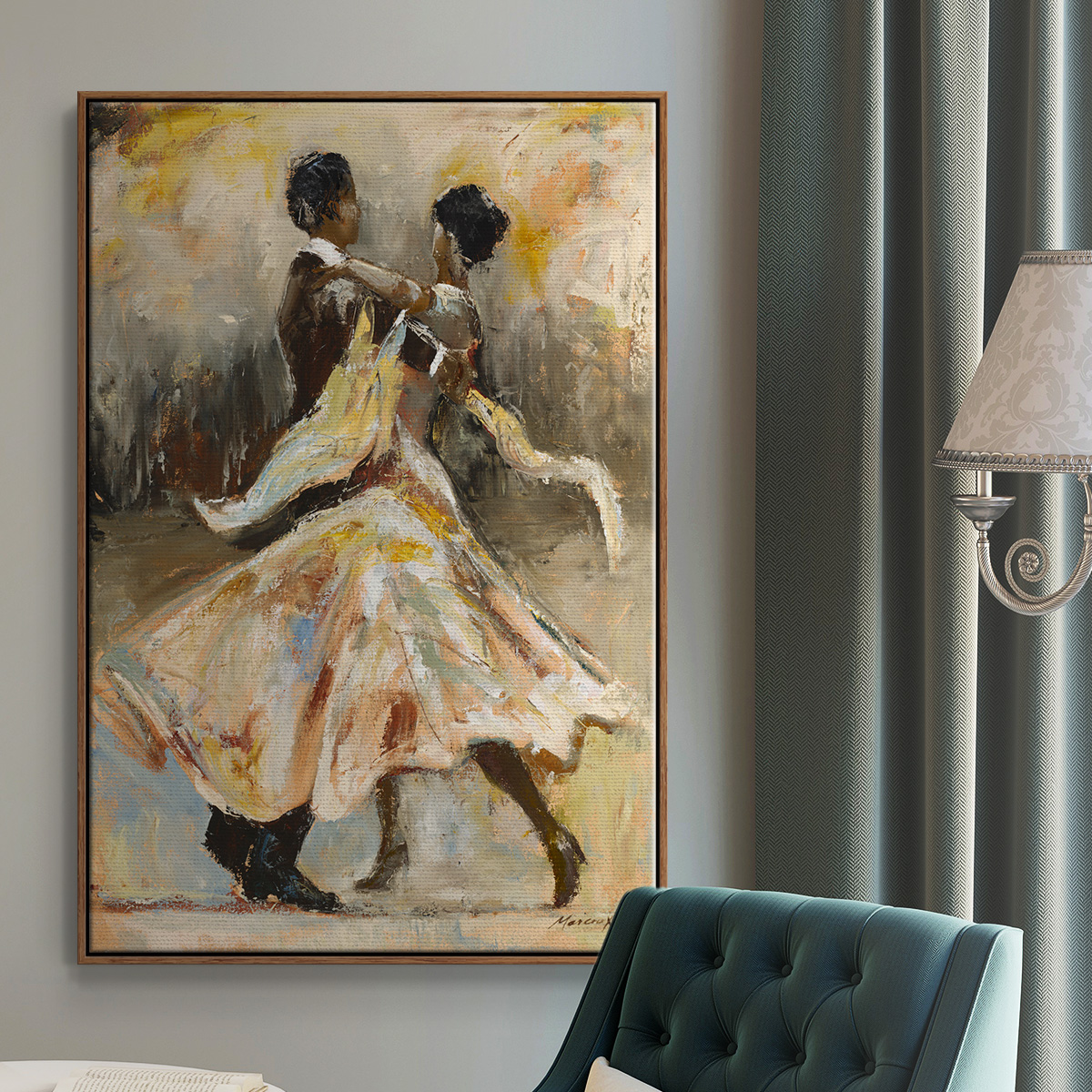 Night Out Framed Premium Gallery Wrapped Canvas - Ready to Hang - 25 x 37 - Walnut Floating Frame