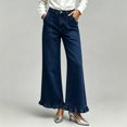 thumbnail image 2 of Women's High Waisted Wide Leg Sweatpants Casual Loose Fit Cotton Blend Lounge Pants with Pockets Drawstring Elastic Waist Soft Baggy Trousers for Home Yoga Travel, Dark Blue-M, 2 of 5
