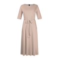 thumbnail image 4 of Nisorays Women's A Line Self Tie Waist Maxi Dress Round Neck 3/4 Sleeve High Waist Plus Size Swing Flare Long Dresses Khaki 3XL, 4 of 5