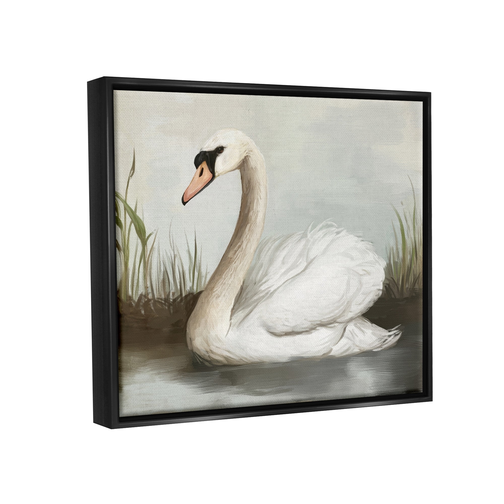 Stupell Industries Swan in Pond Painting Animals & Insects Painting Black Floater Framed Art Print Wall Art