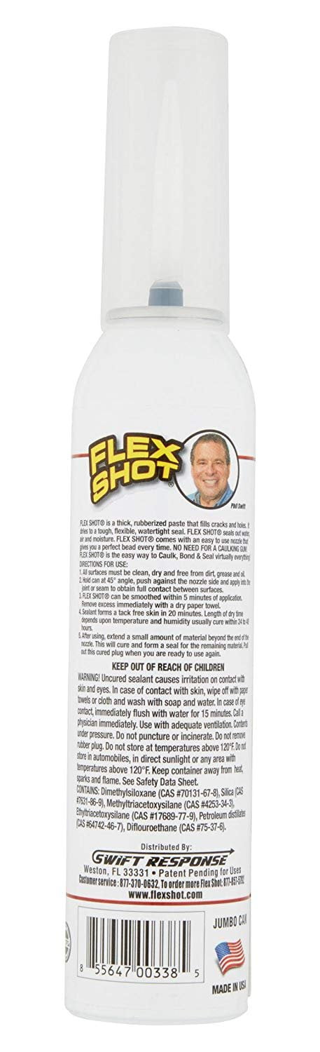 Flex Shot Rubber Adhesive Sealant Caulk, 8-oz, White 2 PackMildew Resistant  