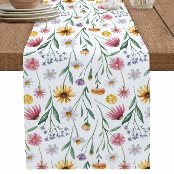 nqOlkjepod Spring Floral Table Runner 36 Inches Long Farmhouse Dress Scarves, Watercolor Leaf Summer Botanical Dining Tablerunner for Coffee Table/Kitchen Island/Party Décor, Small 13" x 36"