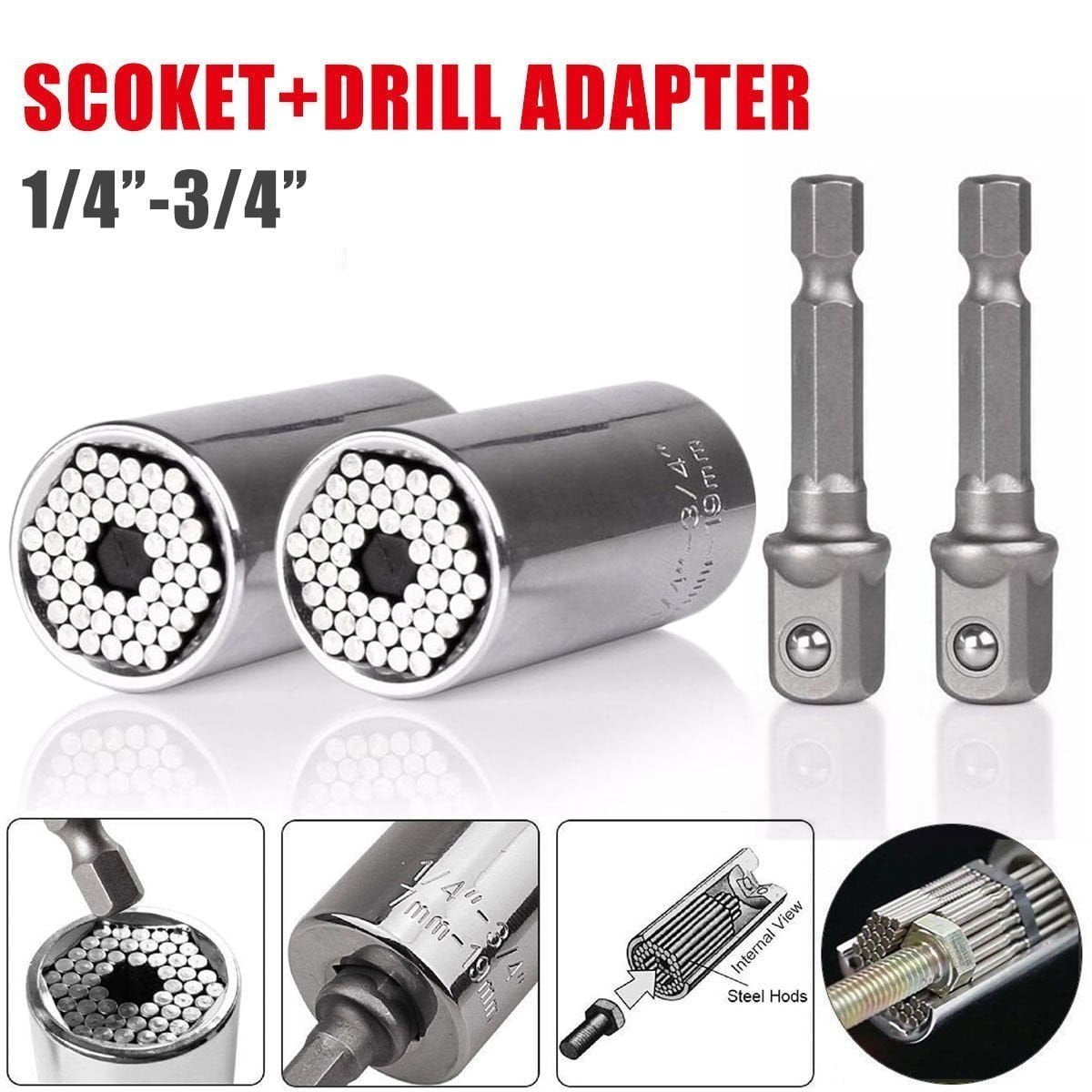 7mm-19mm Professional Repair Tools Gifts for Fathers Day Husband DIY Handyman Universal Socket Grip Adapter Universal Repair Tools Socket Set Ratchet Wrench Power Drill Adapter 1/4-3/4