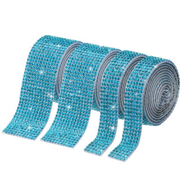 Unique Bargains 2 Roll 1 Yard 13.5/27mm Self Adhesive Crystal Rhinestone Ribbon for Crafts Project, Lake Blue