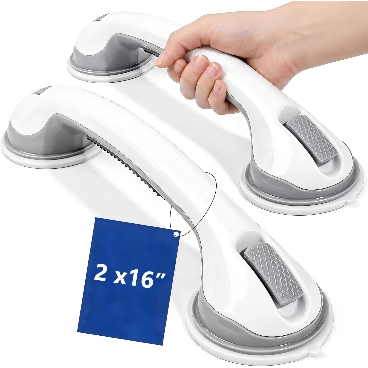 Behome 2 Pack Shower Grab Bar, 16’’ Suction Shower Handles for Bathtubs and Showers, Removable Handrails for Seniors Elderly, No Drilling