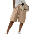 thumbnail image 2 of HKYNLAG Bermuda Shorts for Women Summer Half Shorts Pants Drawstring Elastic Waist Solid Color Cotton Linen Wide Leg Pants with Pockets Khaki XL, 2 of 8