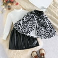 thumbnail image 4 of Ulitacool Outfits For Girls Leopard Print Flannel Cape Jacket Long Sleeve Top And Faux Pleated Skirt Three Piece Outfit For Toddlers And Kids Cute Wear Black 2-3 Years, 4 of 9