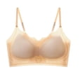 thumbnail image 2 of Ahuyic Womens Bra,Summer Plus Size Bra,Womens Ice Silk Seamless Soft Support Lifting Underwear Semi Fixed Cup Gathering Sagging Sleep Bra,Beige,M, 2 of 4