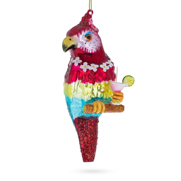 Parrot with Drink Glass Christmas Ornament