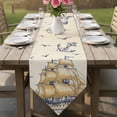 thumbnail image 6 of Blue Beige Nautical Table Runner Linen Burlap Table Runner 90 Inches Long Vintage Sailboat Anchor Coastal Retro Dresser Scarves for Kitchen Island Coffee Dining Room Party Holiday Decor 13"x90", 6 of 8