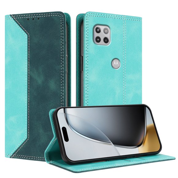 Funda FOXDOCK para Motorola Moto One 5G Ace de Cuero Premium Bicolor con Ranuras RFID, Carcasa Tipo Billetera Antigolpes y Soporte Plegable