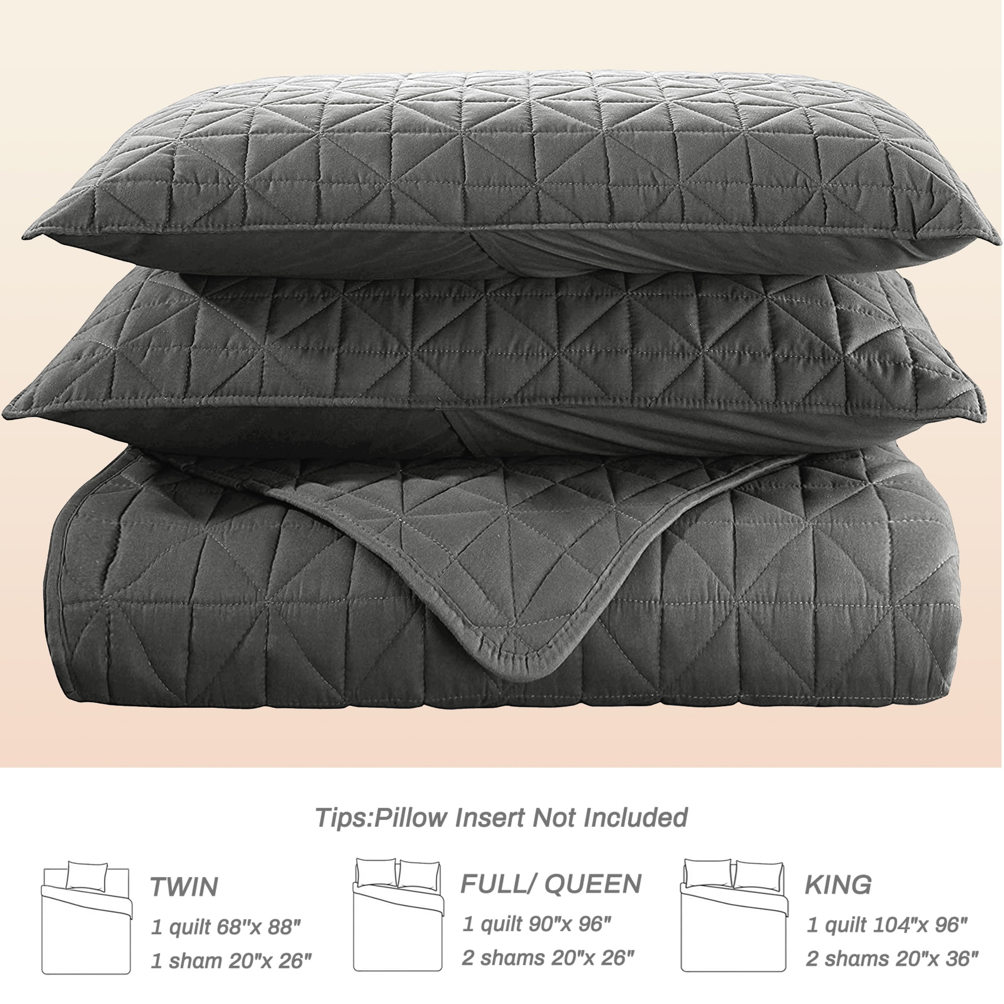 Exclusivo Mezcla King Size Quilt Bedding Set, Lightweight Soft Grey King Bedspreads Coverlets with Geometric Stitched Pattern