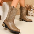 thumbnail image 3 of Cowboy Boots for Women Pointed Toe Embroidery Mid Calf Western Riding Boots Stacked Heel Booties, 3 of 9