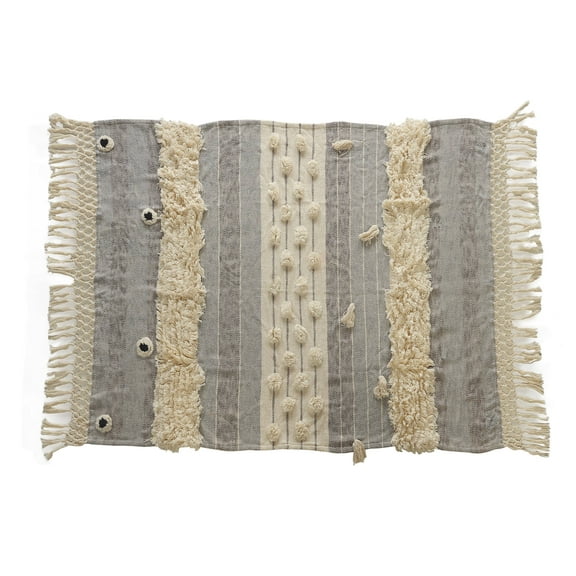 LR Home Gray/Beige Textured Striped Cotton Throw Blanket, 50" x 60"