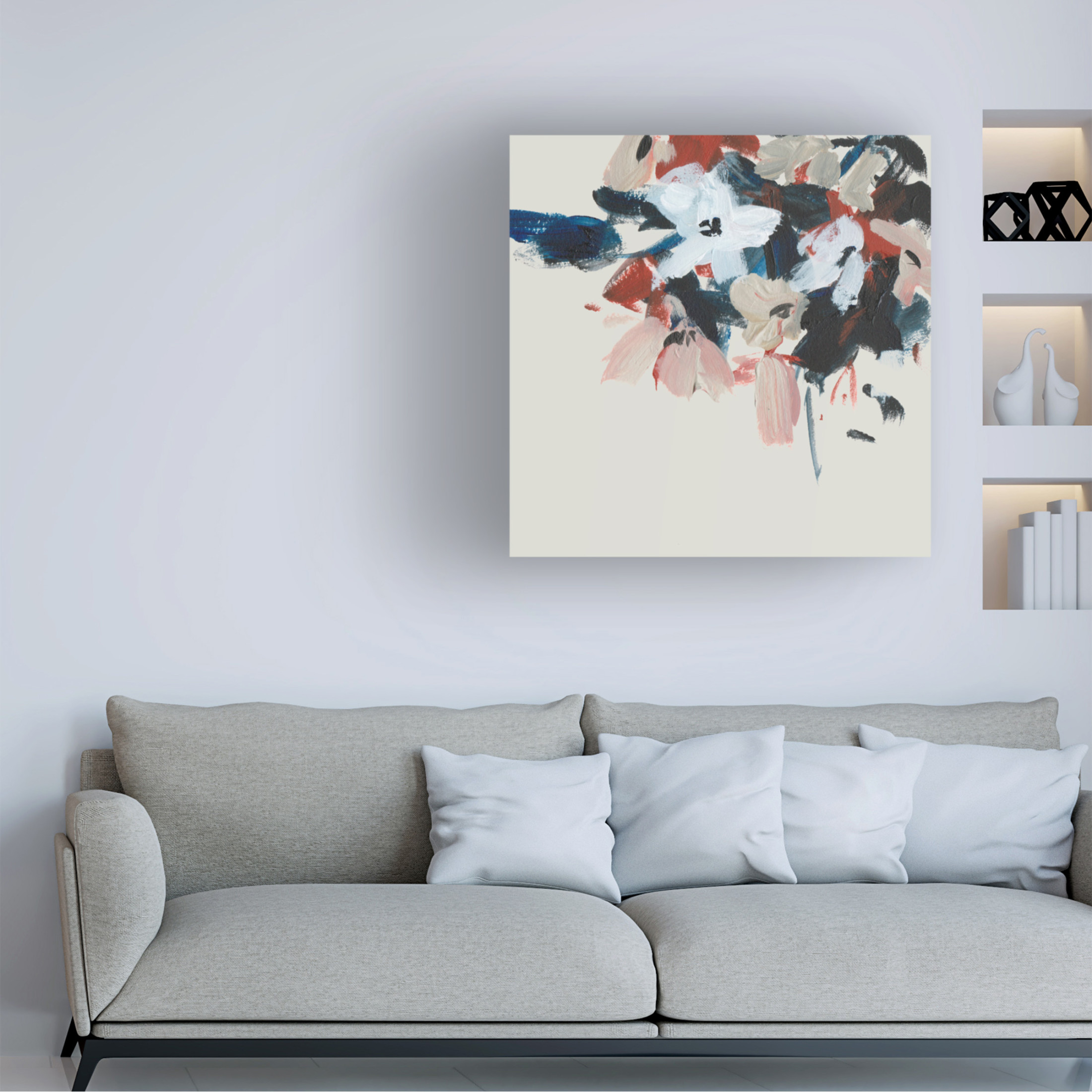 Canvas Wall Art - Melissa Wang 'Indigo and Crimson Blooms V' Wall Art for Living Room, Bedroom, or Office Décor by Trademark Fine Art - 18 x 18 Inches