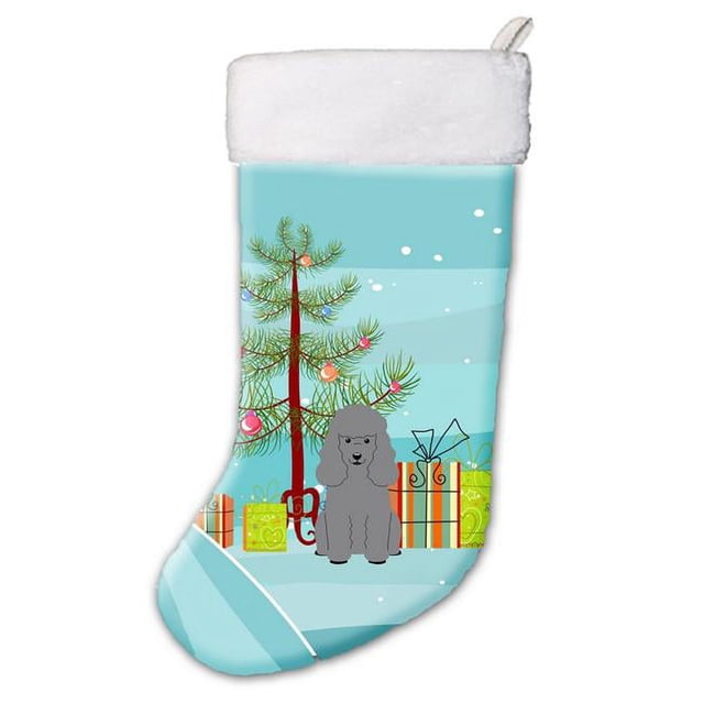 Carolines Treasures BB4193CS Merry Christmas Tree Poodle Silver Christmas Stocking