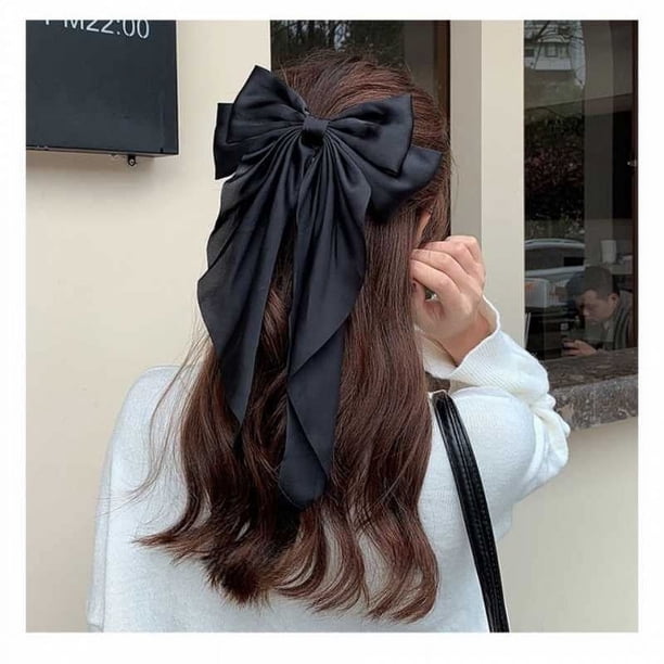 Horquilla de temperamento con lazo de cinta y pinza de resorte, accesorios para el cabello, horquilla grande retro para la parte posterior de la cabeza