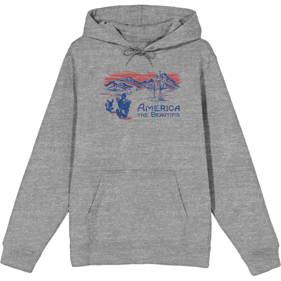 Americana America The Beautiful Long Sleeve Adult Hooded Sweatshirt-Medium-Heather Gray