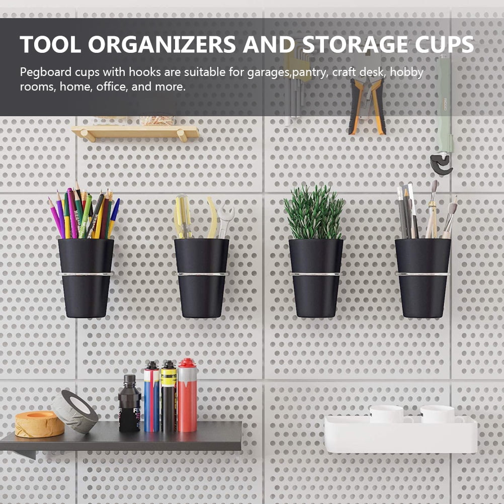 Peg Board Hook Pegboard Cup with and Loop Black Storage Bin Stainless Steel Pp 5 Sets