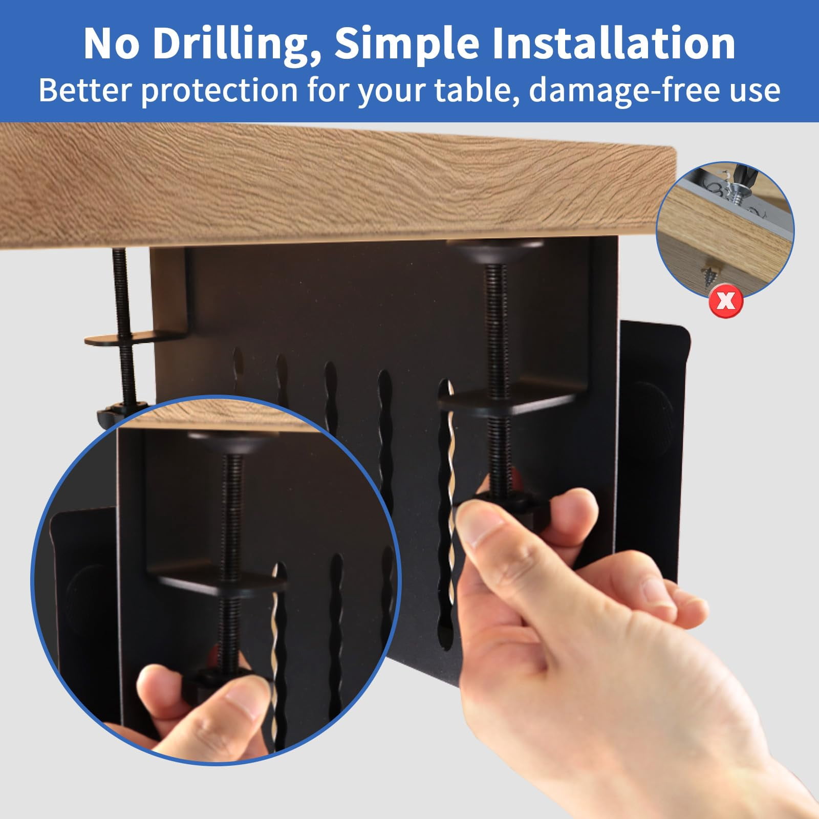 Desk Side Storage  Steel Organizer No Drill Laptop Holder Clamp On Mount With Pen Table Hanging For Home Office Fits Flat Edge Tables 0.3" To 2.8"